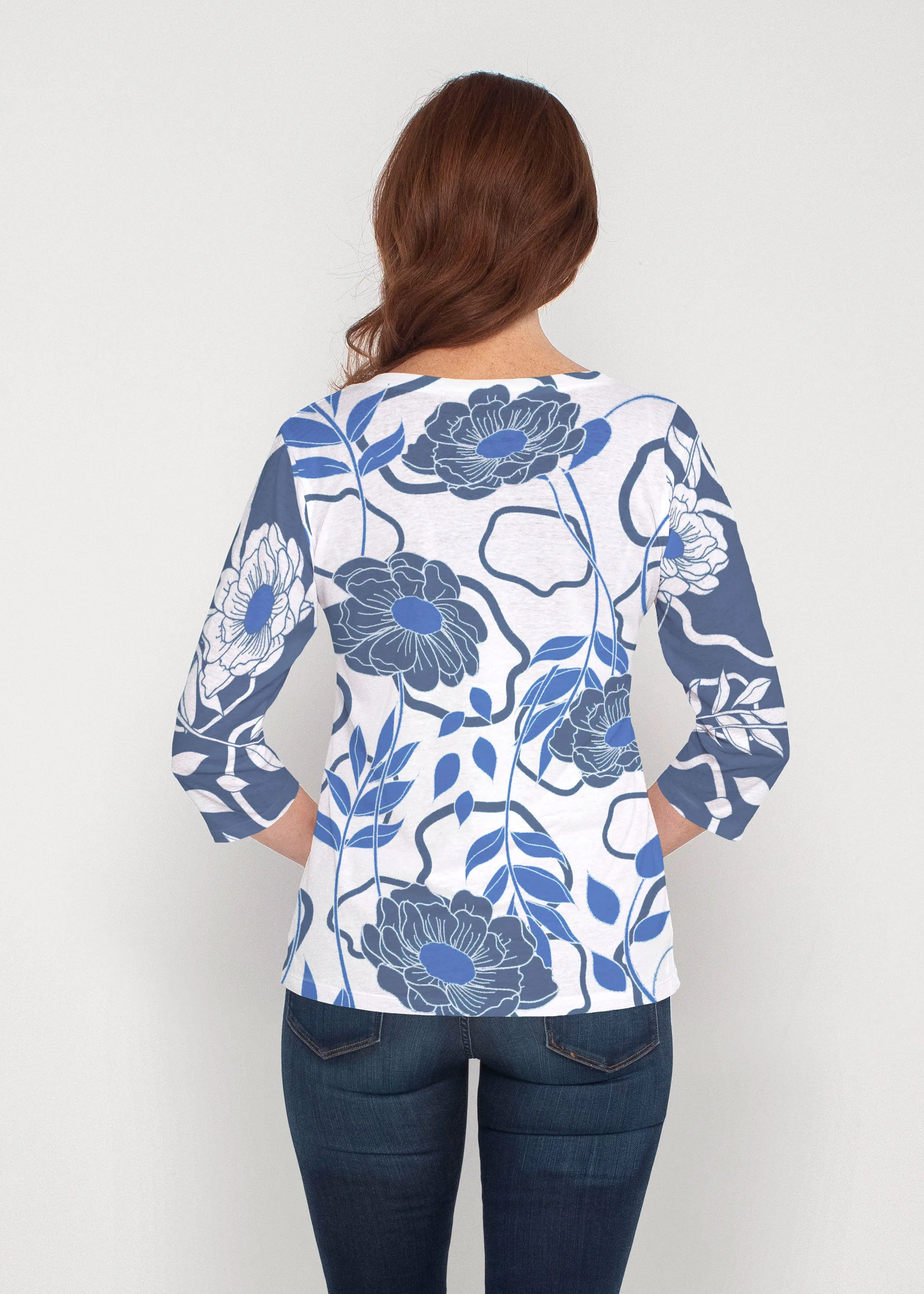 Clarrissa Navy (8138) ~ Signature 3/4 Sleeve V-Neck Top