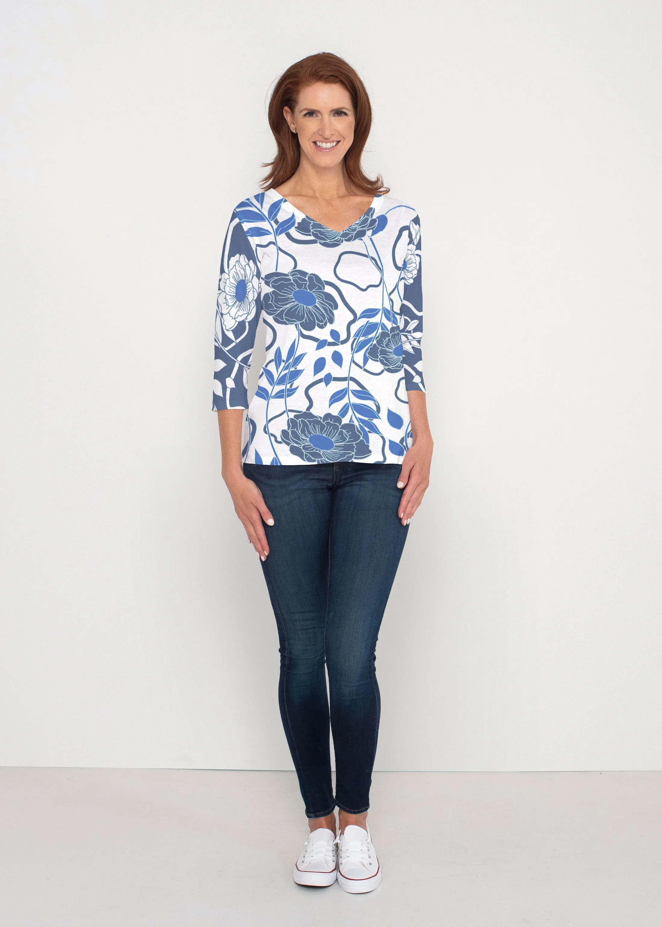 Clarrissa Navy (8138) ~ Signature 3/4 Sleeve V-Neck Top