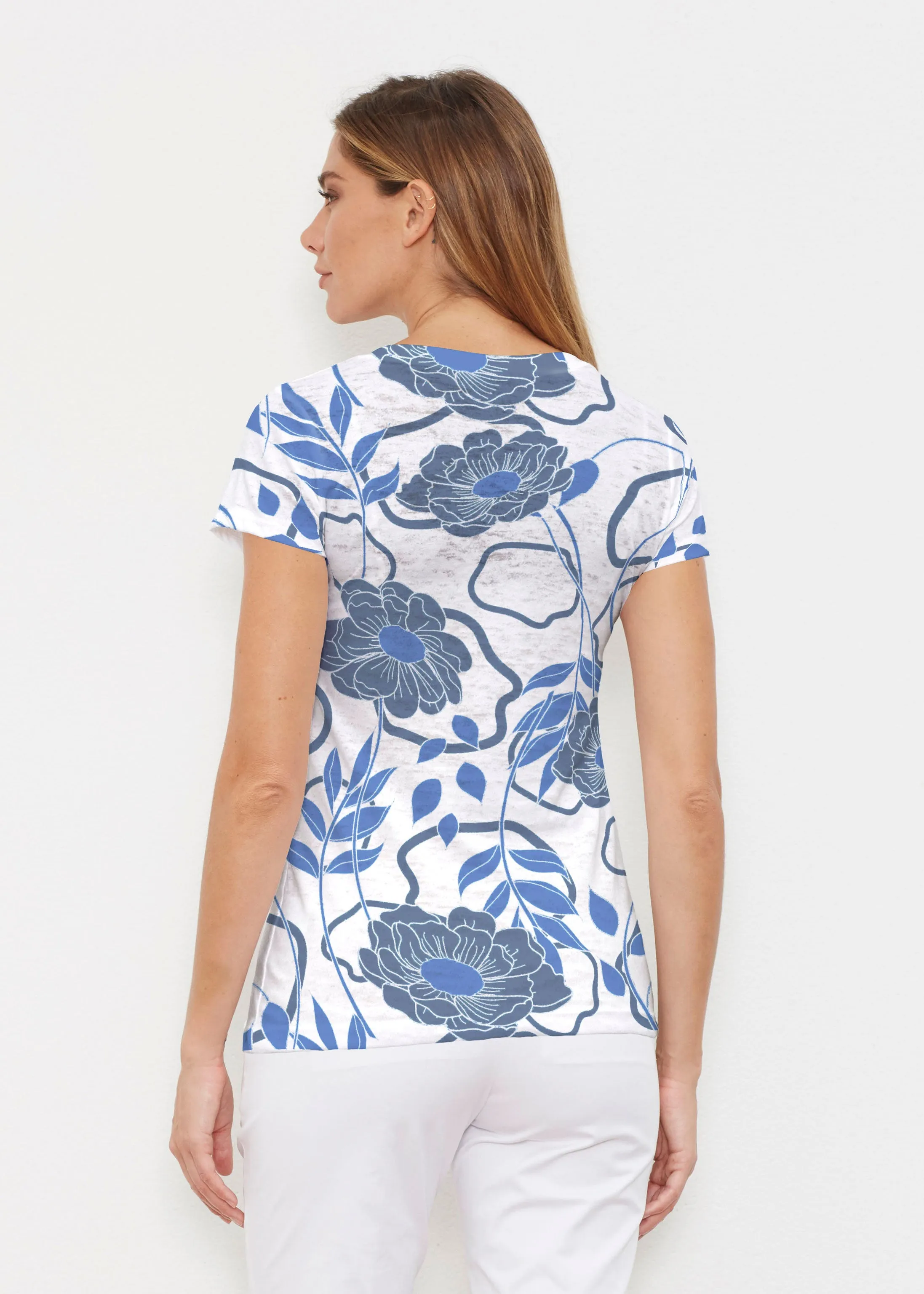 Clarrissa Navy (8138) ~ Signature Cap Sleeve V-Neck Shirt