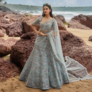 Classic Sea Green Lehenga With Modern Thread Work