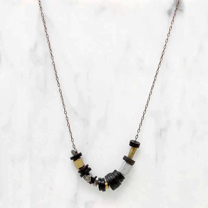Coconut Silver & Brass Bead Necklace by Brin
