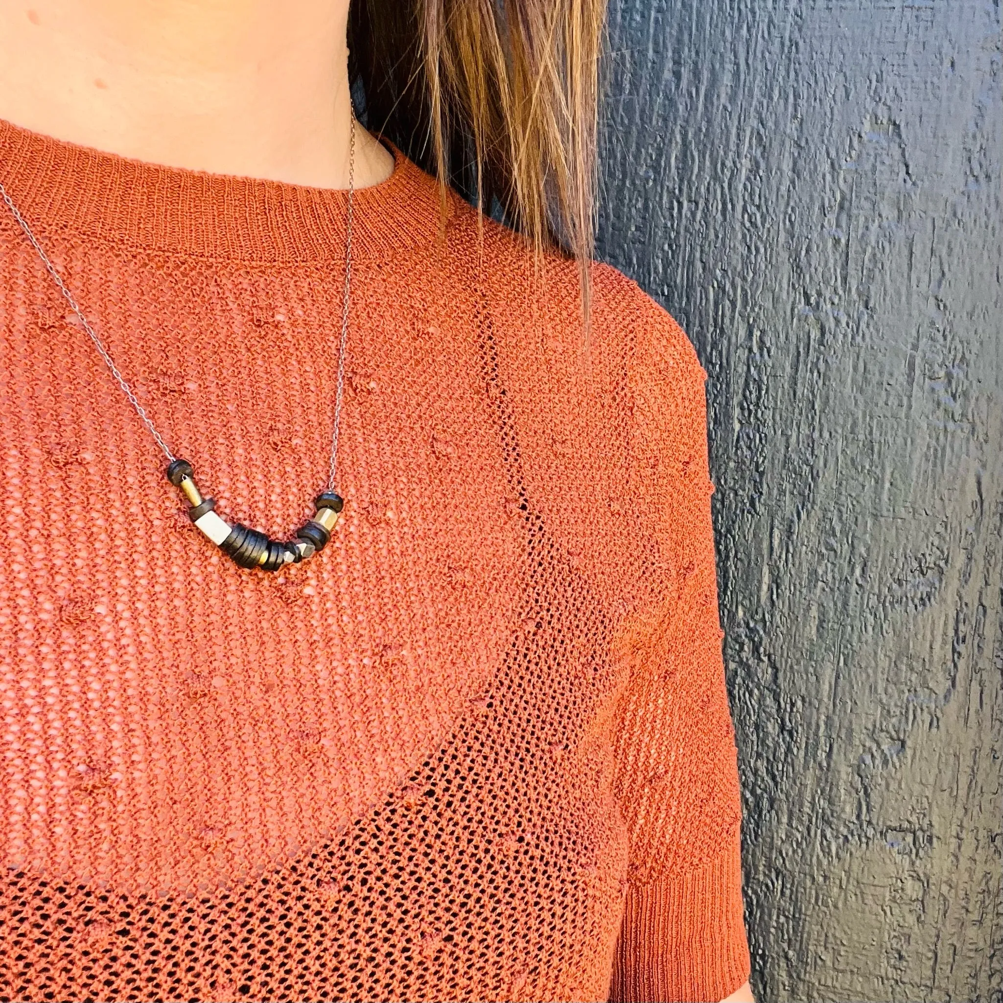 Coconut Silver & Brass Bead Necklace by Brin