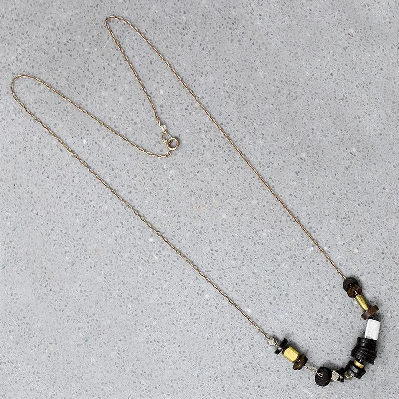 Coconut Silver & Brass Bead Necklace by Brin