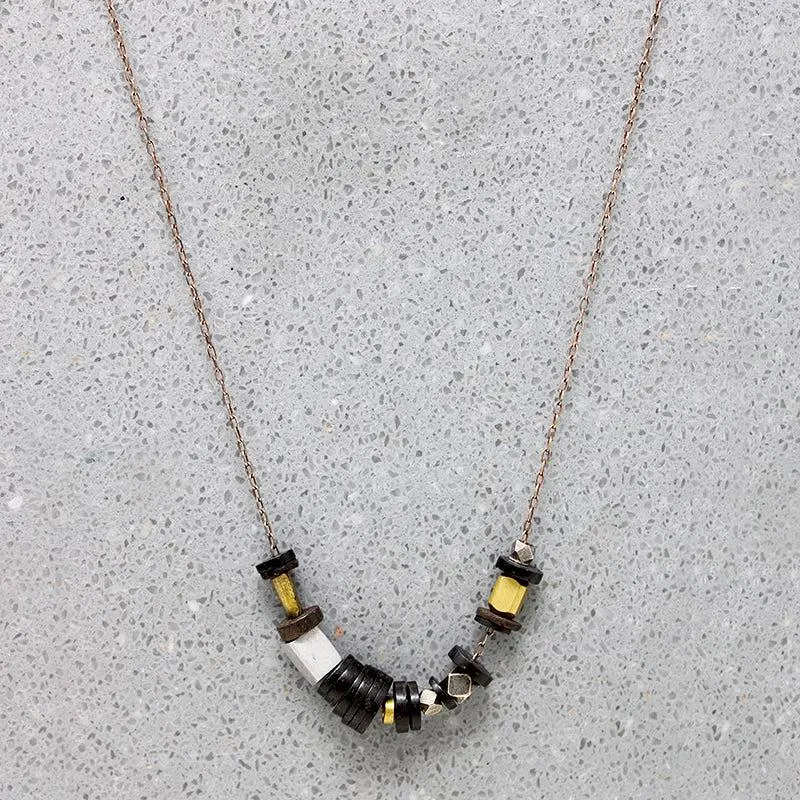 Coconut Silver & Brass Bead Necklace by Brin
