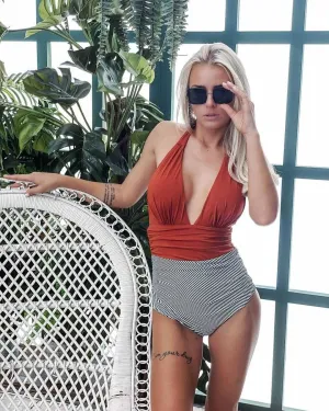 Color Block Patchwork Bikini - Red