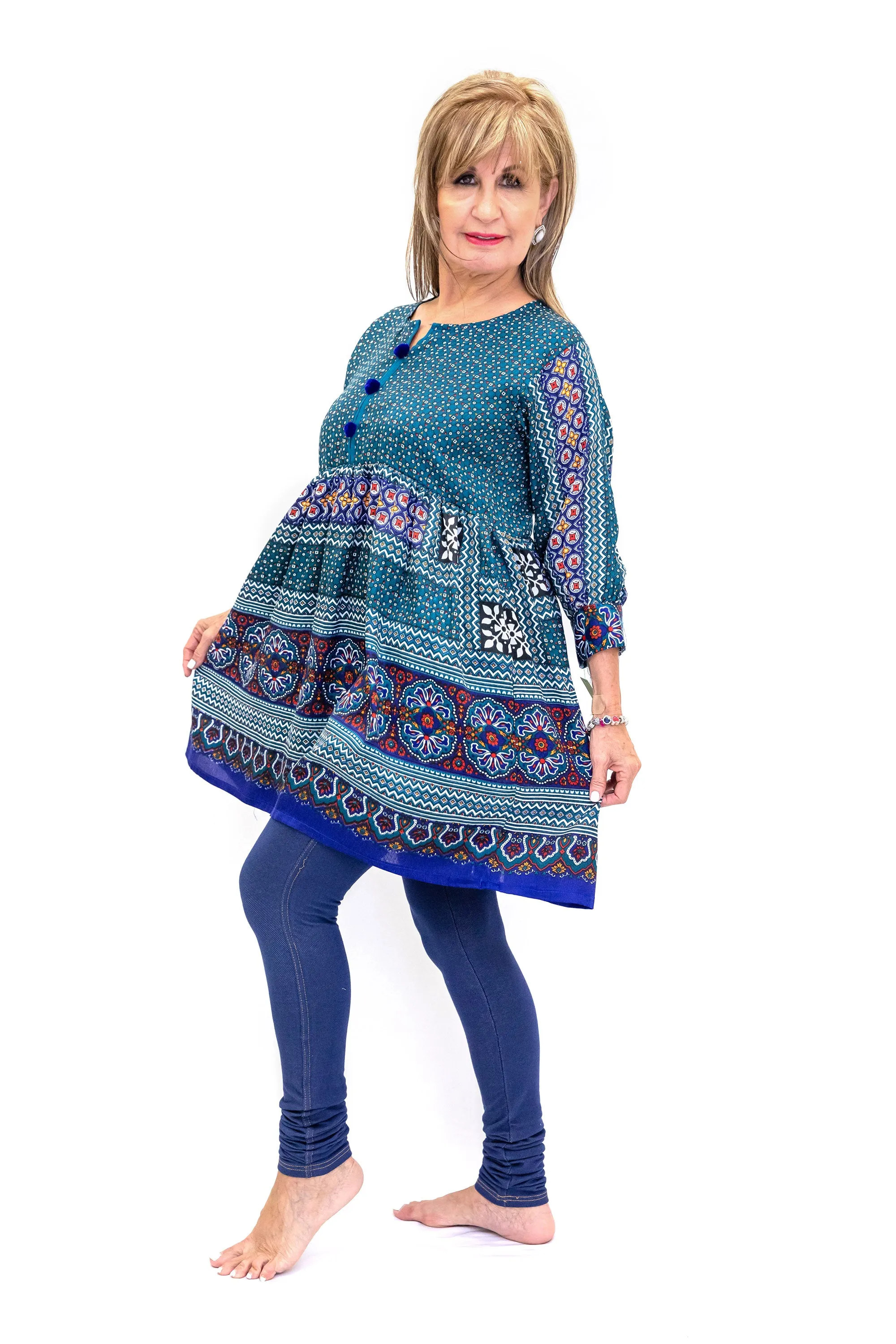 Colorful Multi-Print Cotton Kurti - Shirt