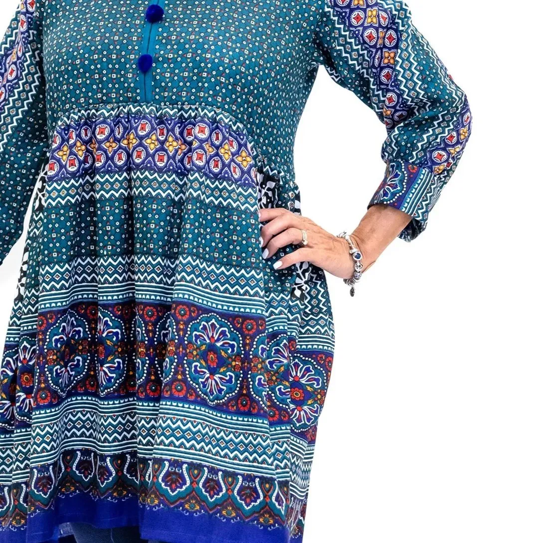 Colorful Multi-Print Cotton Kurti - Shirt