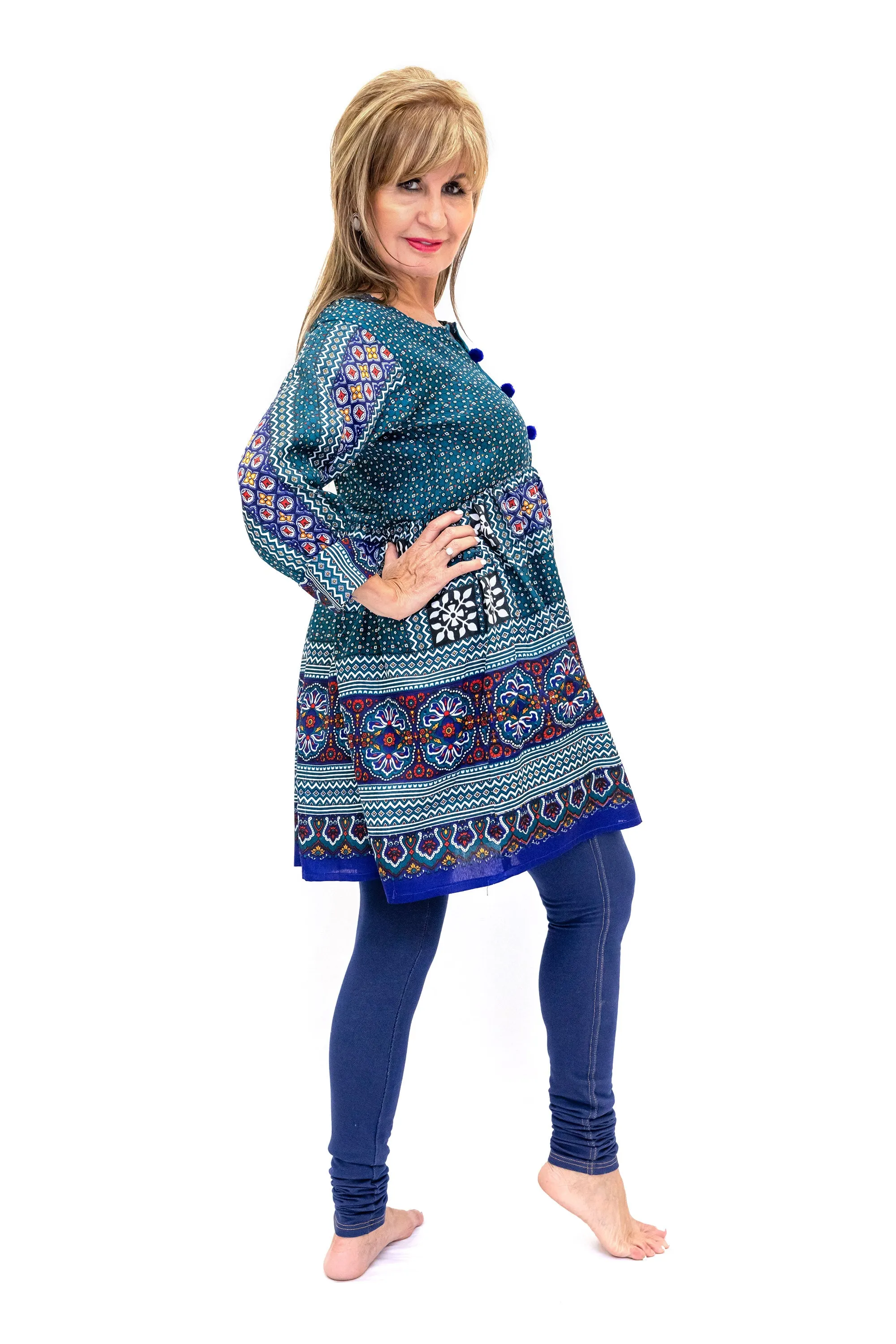 Colorful Multi-Print Cotton Kurti - Shirt