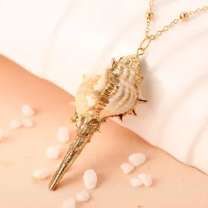 Conch Shell & 18K Gold-Plated Station Pendant Necklace