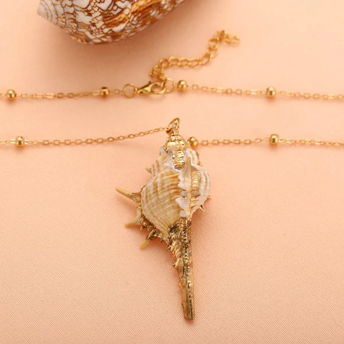 Conch Shell & 18K Gold-Plated Station Pendant Necklace