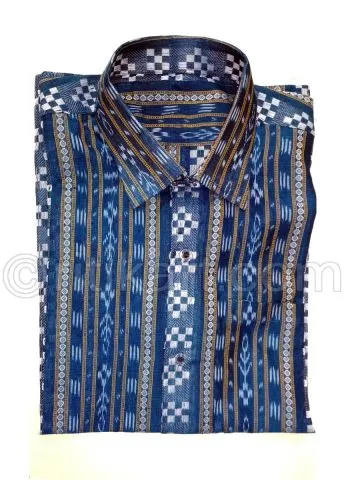 Copper Sulfate Color Sambalpuri Handloom Cotton Half Shirt