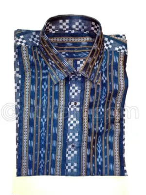 Copper Sulfate Color Sambalpuri Handloom Cotton Half Shirt