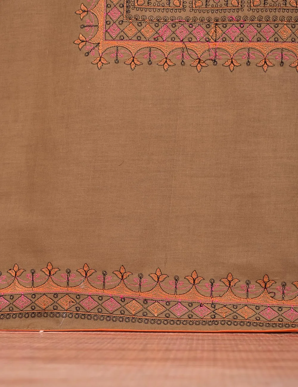 Cotton Embroidered Stitched Kurti - Baad-e-Saba-(TS-088B-Brown)