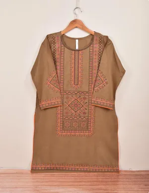 Cotton Embroidered Stitched Kurti - Baad-e-Saba-(TS-088B-Brown)
