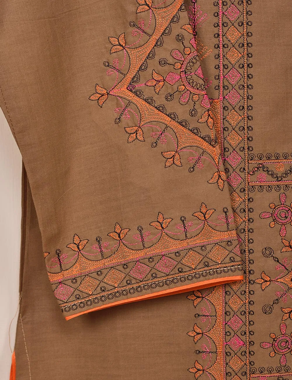 Cotton Embroidered Stitched Kurti - Baad-e-Saba-(TS-088B-Brown)