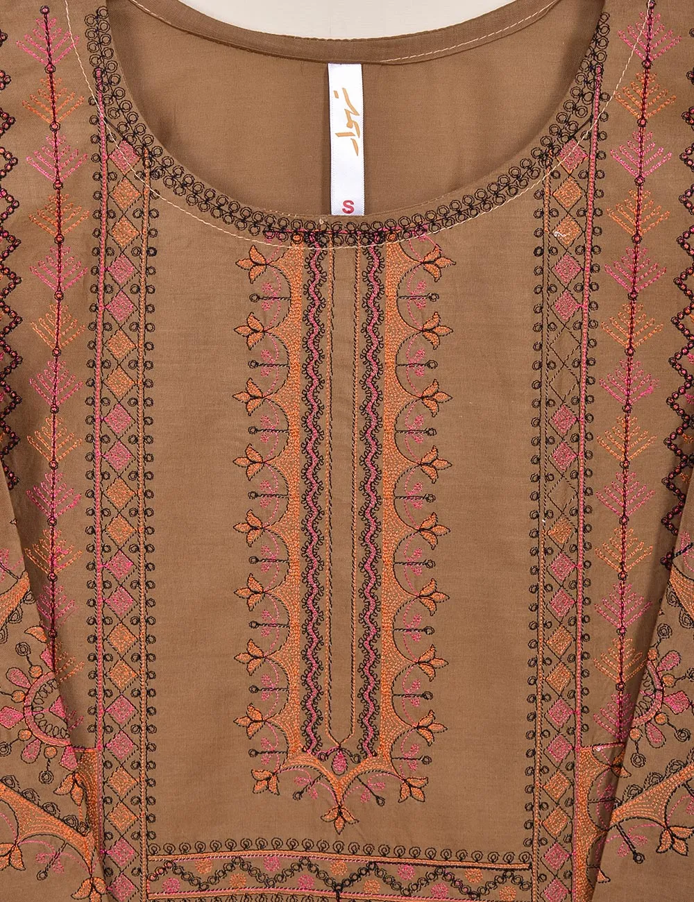 Cotton Embroidered Stitched Kurti - Baad-e-Saba-(TS-088B-Brown)