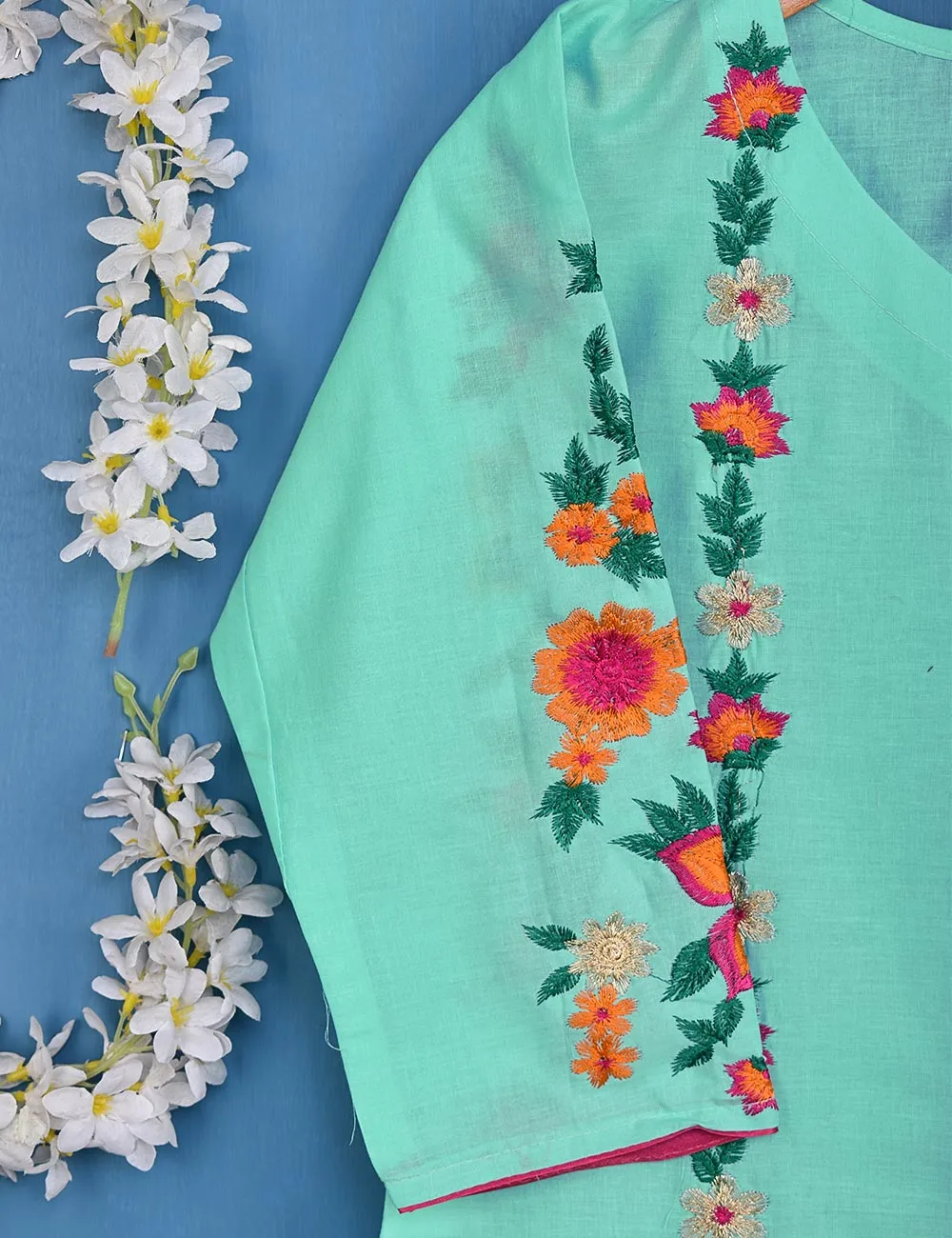 Cotton Embroidered Stitched Kurti - Lively Spirit (TS-052A-SeaGreen)