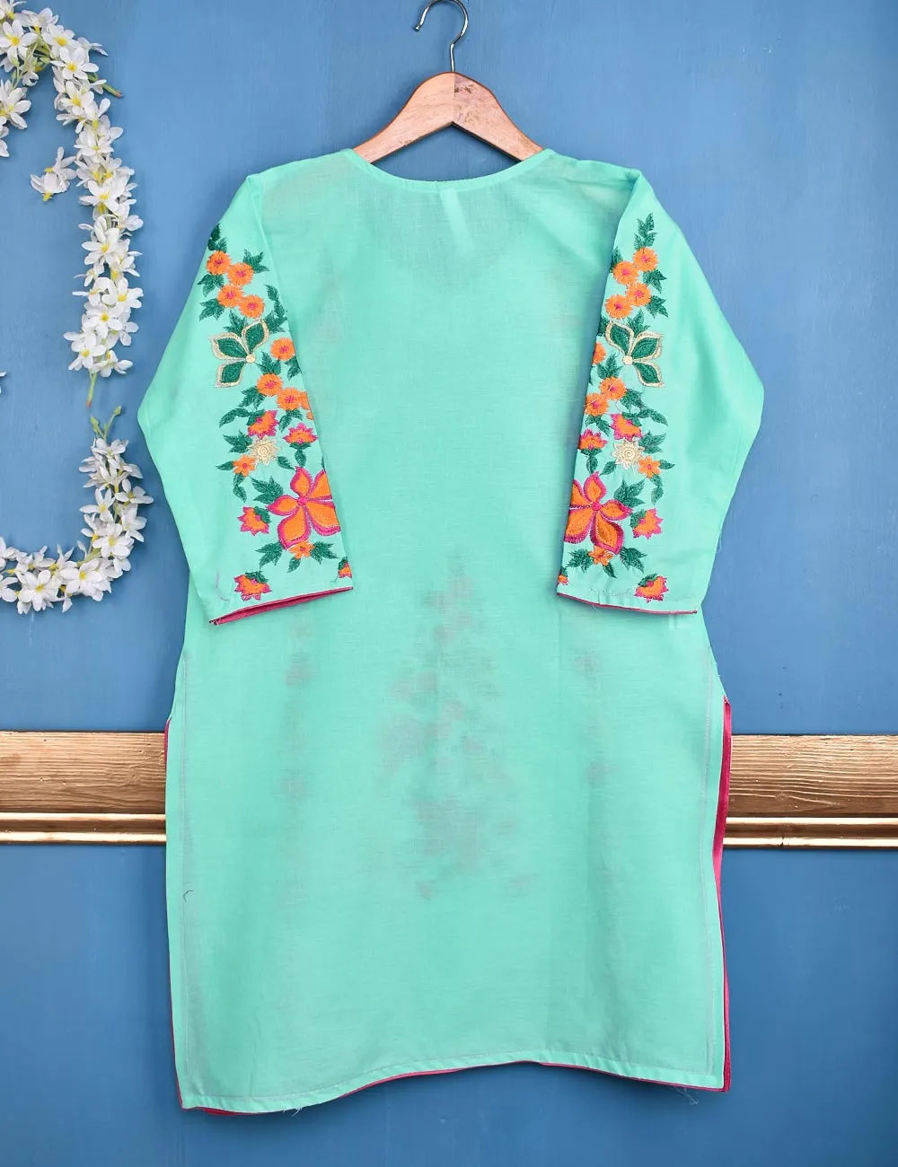 Cotton Embroidered Stitched Kurti - Lively Spirit (TS-052A-SeaGreen)