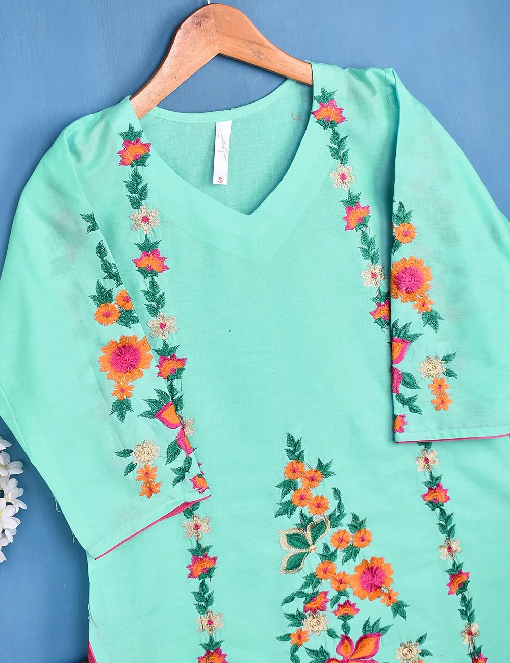 Cotton Embroidered Stitched Kurti - Lively Spirit (TS-052A-SeaGreen)