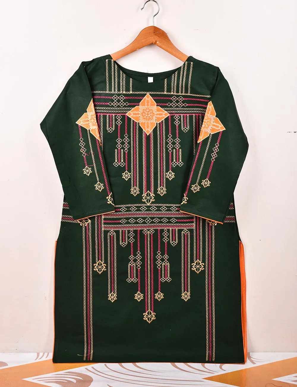 Cotton Embroidered Stitched Kurti - Nostalgia (TS-055A-Green)