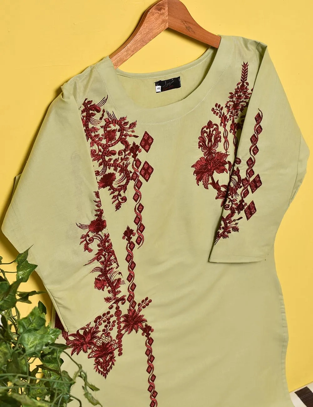 Cotton Embroidered Stitched Kurti - Phoenix (TS-013B-Green)