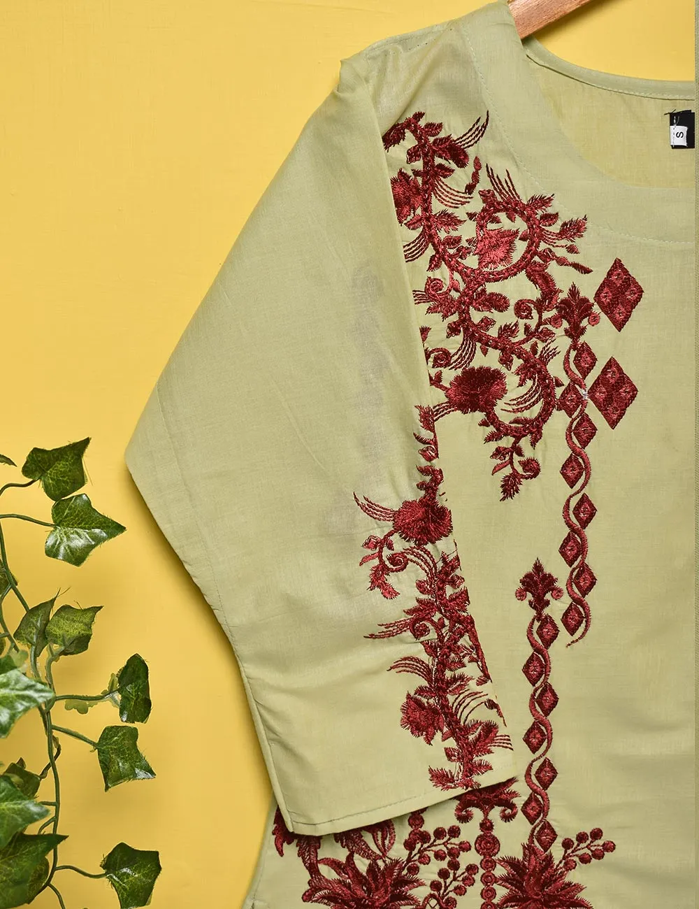 Cotton Embroidered Stitched Kurti - Phoenix (TS-013B-Green)