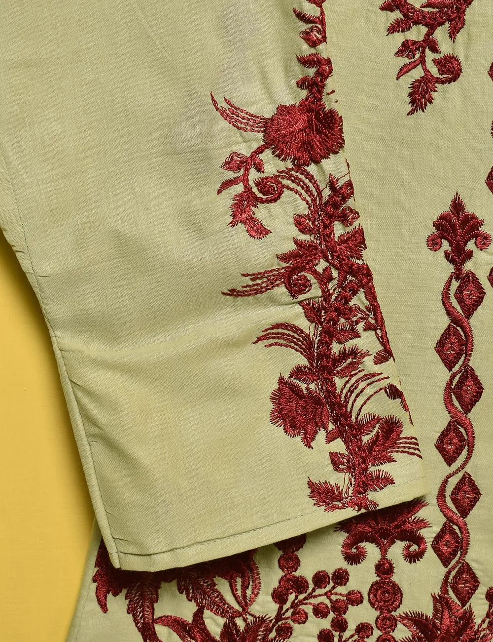 Cotton Embroidered Stitched Kurti - Phoenix (TS-013B-Green)