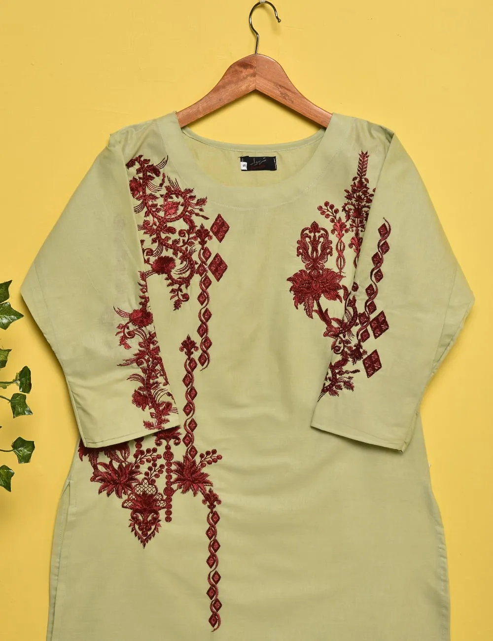 Cotton Embroidered Stitched Kurti - Phoenix (TS-013B-Green)