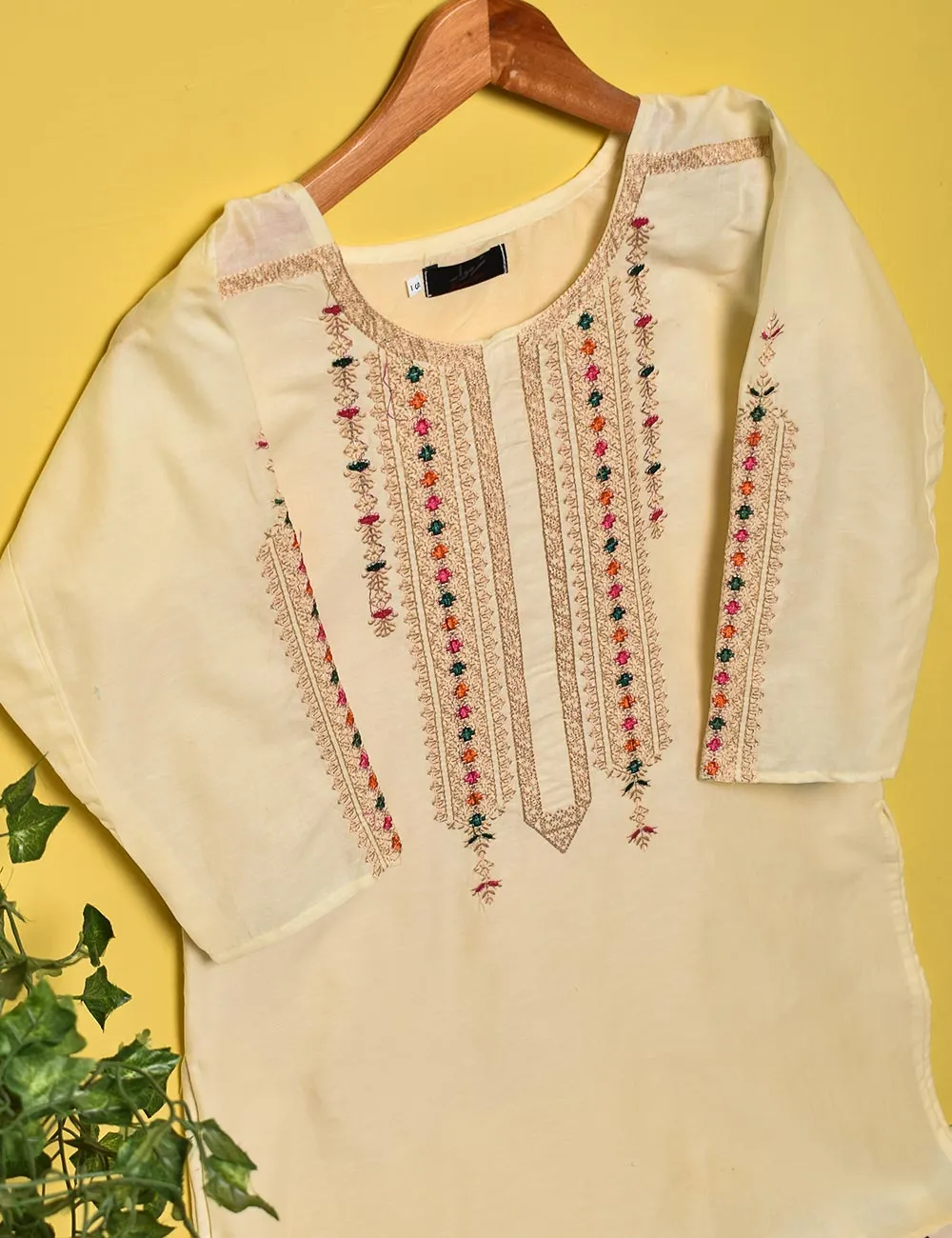Cotton Embroidered Stitched Kurti - Rangooli (TS-012A-Cream)