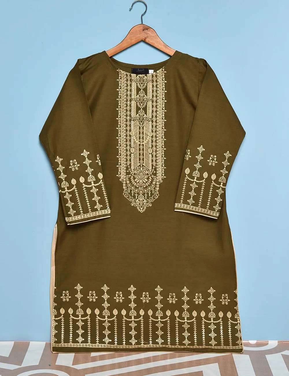 Cotton Embroidered Stitched Kurti - Scarlet Love (TS-014B-Brown)