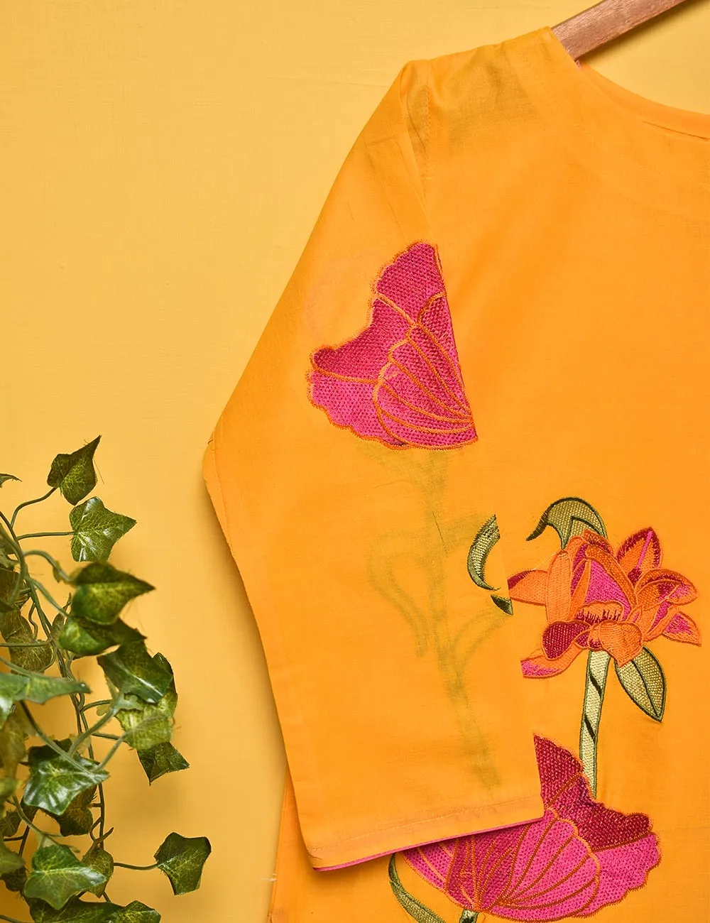 Cotton Embroidered Stitched Kurti - Stunning Poppy (TS-004A-Yellow)