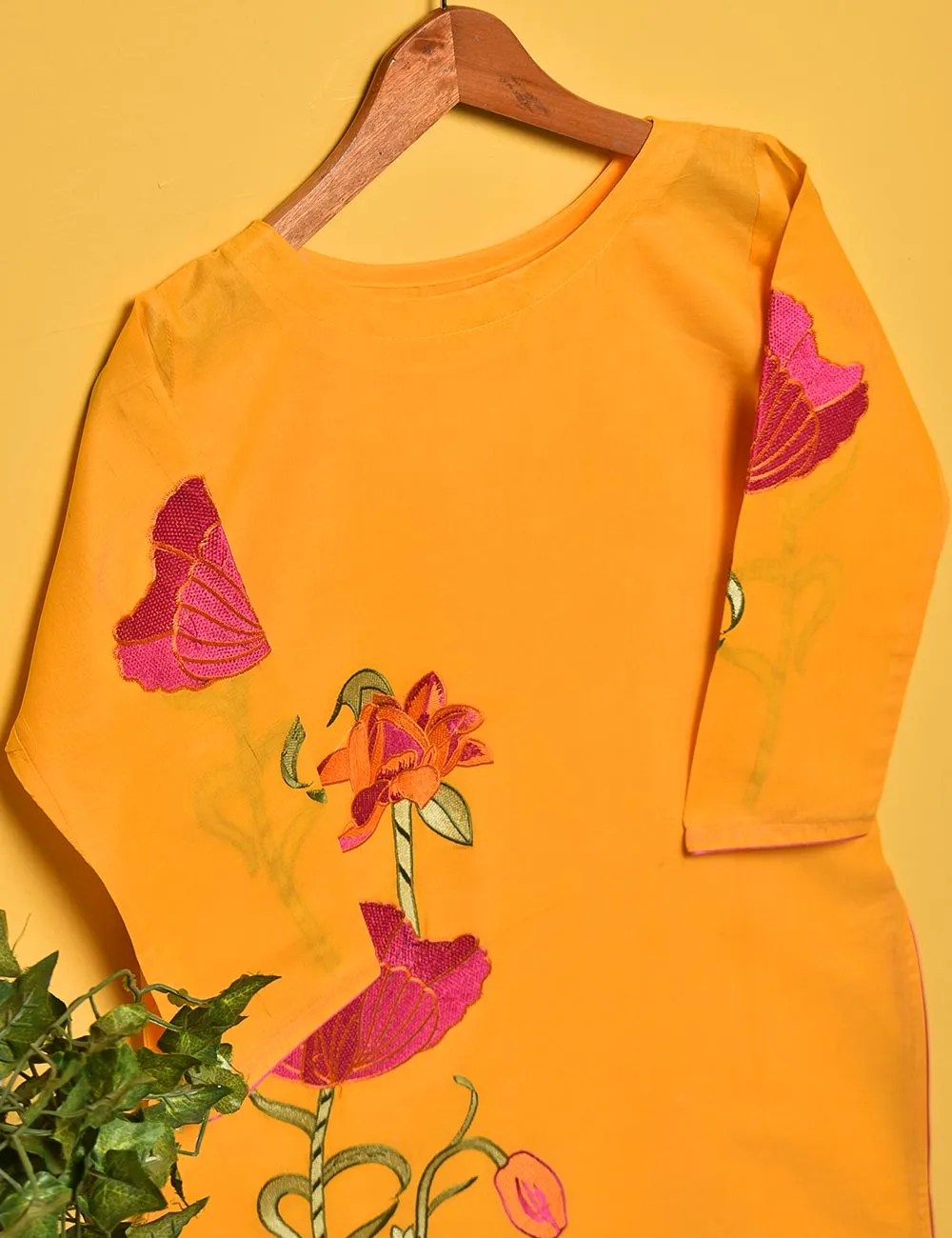 Cotton Embroidered Stitched Kurti - Stunning Poppy (TS-004A-Yellow)