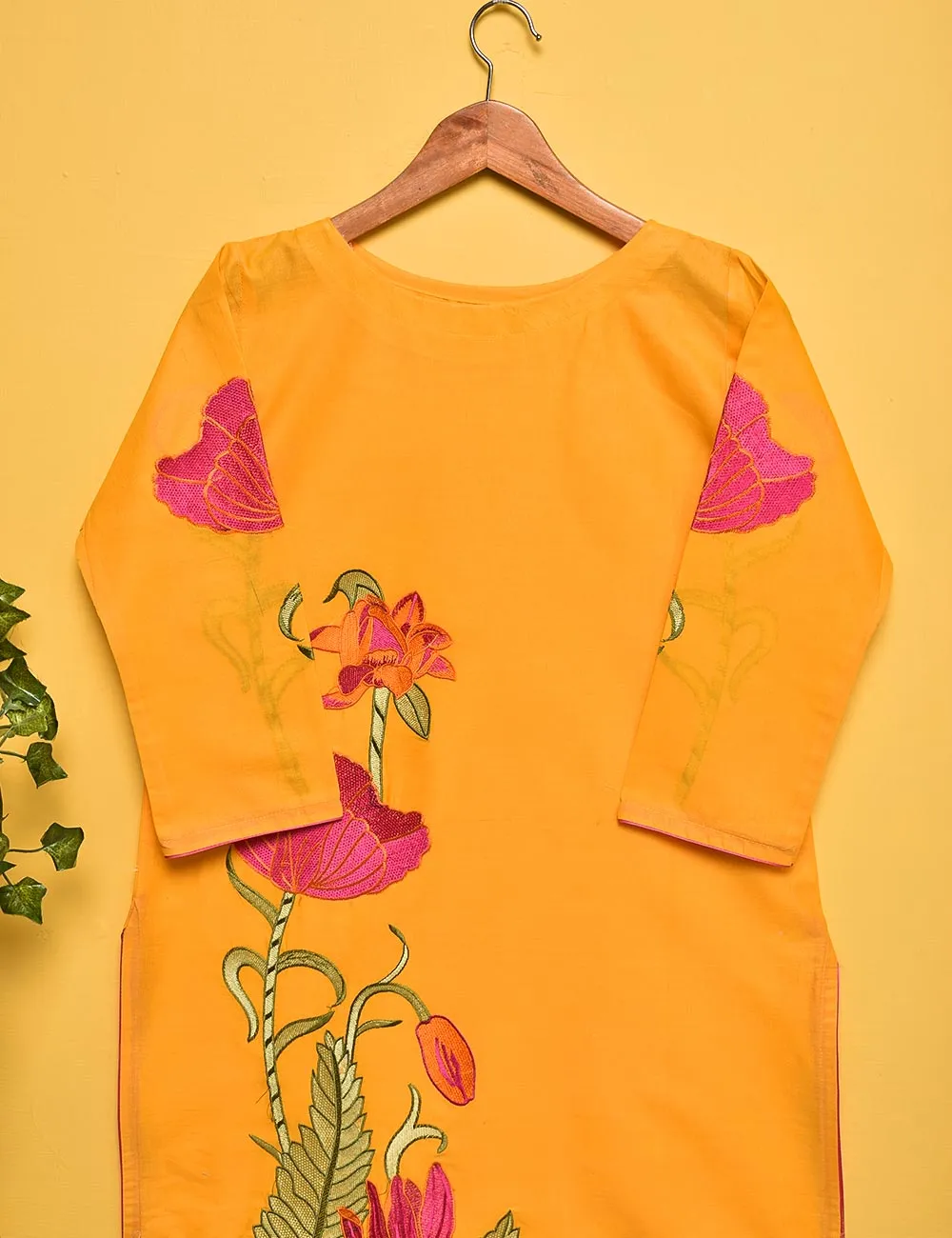 Cotton Embroidered Stitched Kurti - Stunning Poppy (TS-004A-Yellow)