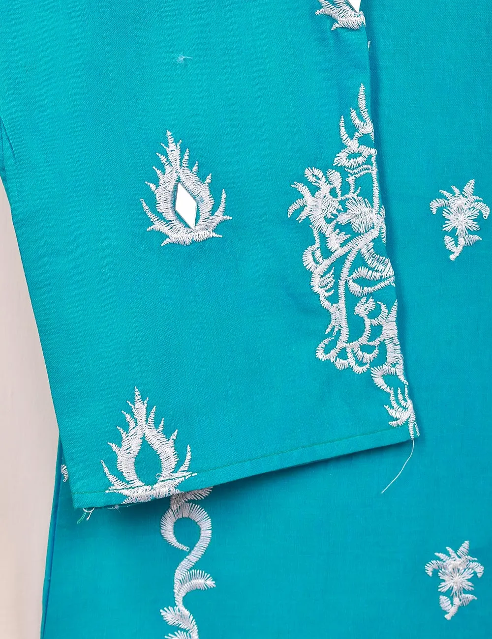Cotton Embroidered Stitched Kurti With Mirror Work - Bumblebee (TS-068C-Blue)