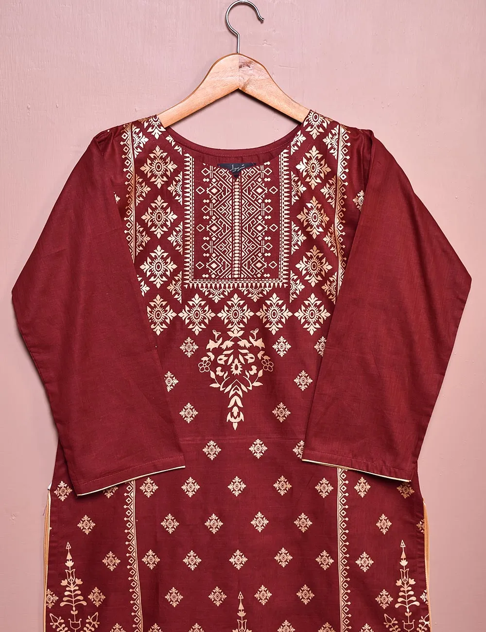 Cotton Printed Stitched Kurti - Azalee (TS-030A-Maroon)