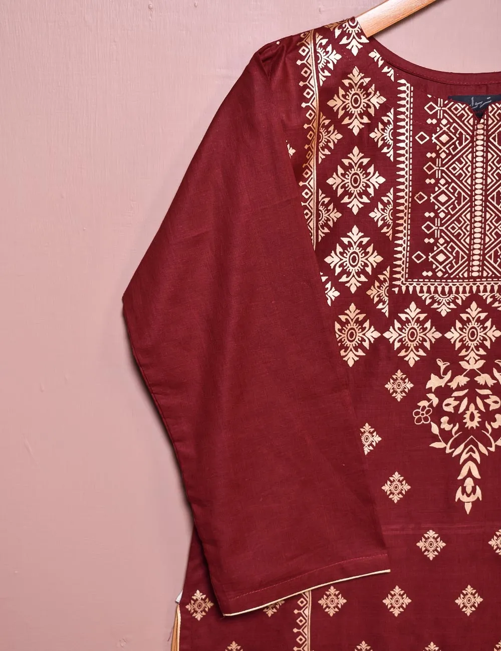 Cotton Printed Stitched Kurti - Azalee (TS-030A-Maroon)