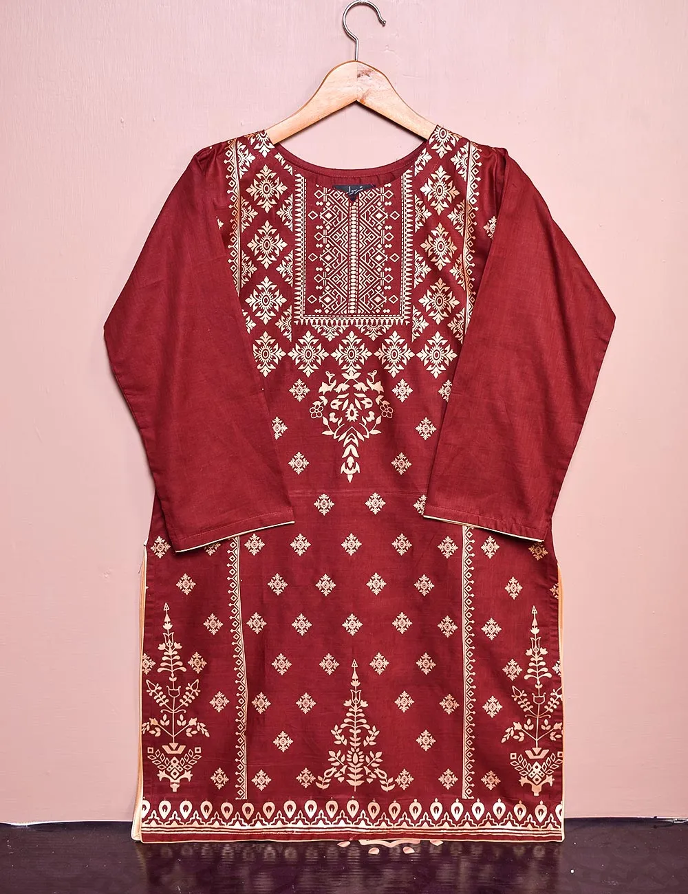 Cotton Printed Stitched Kurti - Azalee (TS-030A-Maroon)