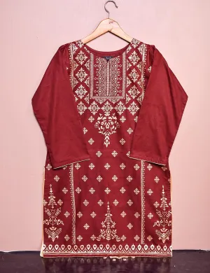 Cotton Printed Stitched Kurti - Azalee (TS-030A-Maroon)