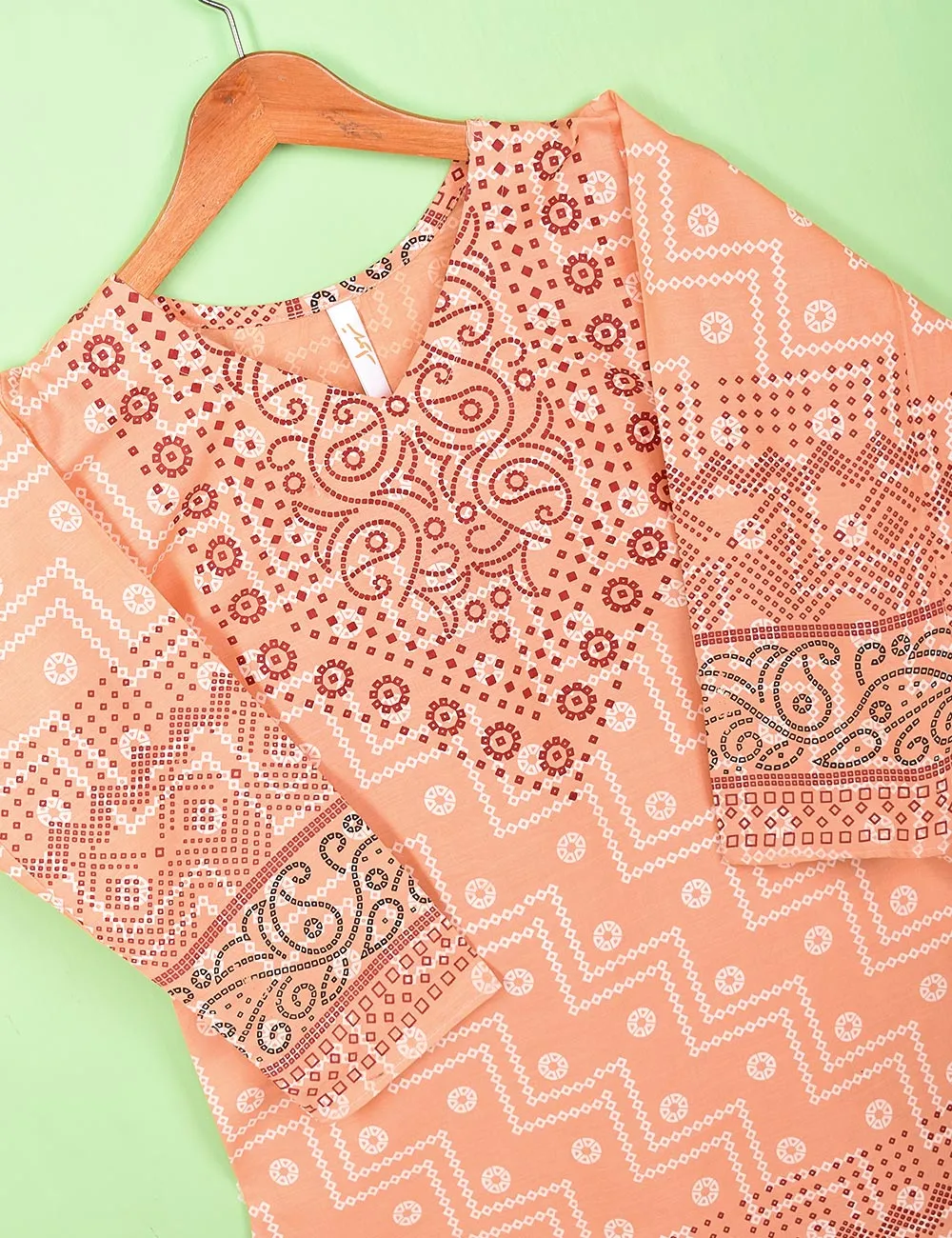 Cotton Printed Stitched Kurti - Electric Fuse (TS-080A-Peach)