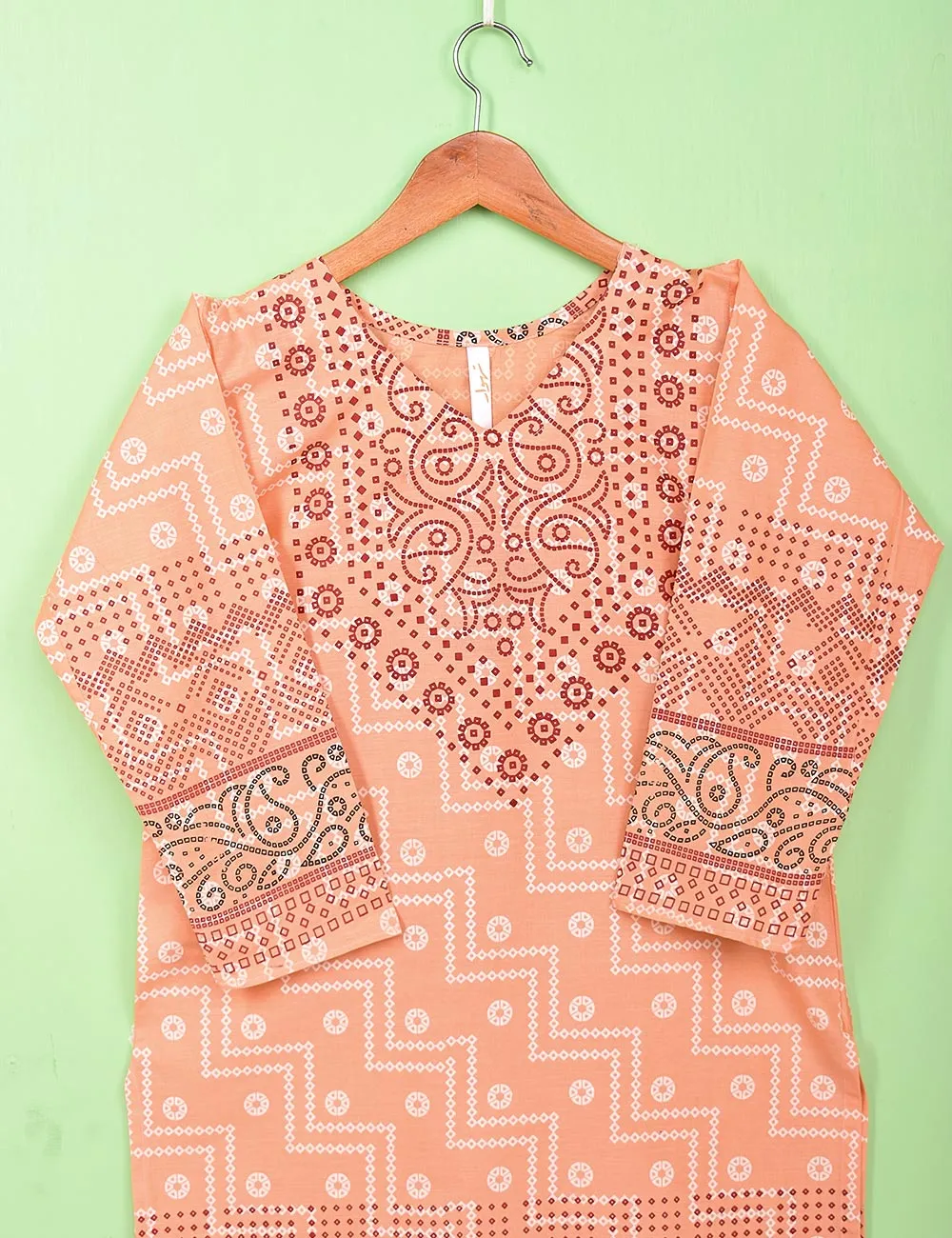 Cotton Printed Stitched Kurti - Electric Fuse (TS-080A-Peach)