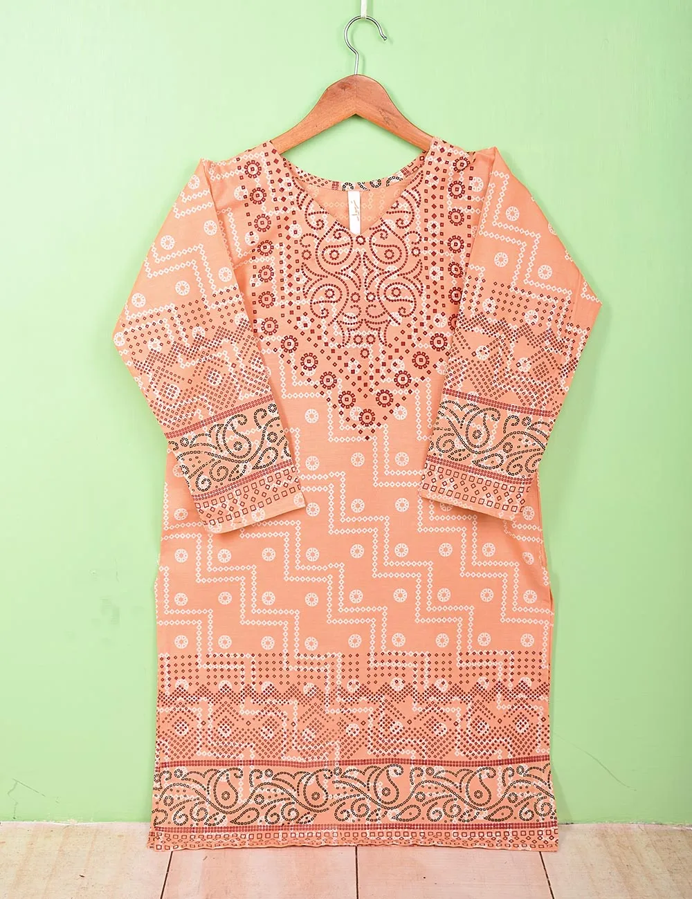 Cotton Printed Stitched Kurti - Electric Fuse (TS-080A-Peach)