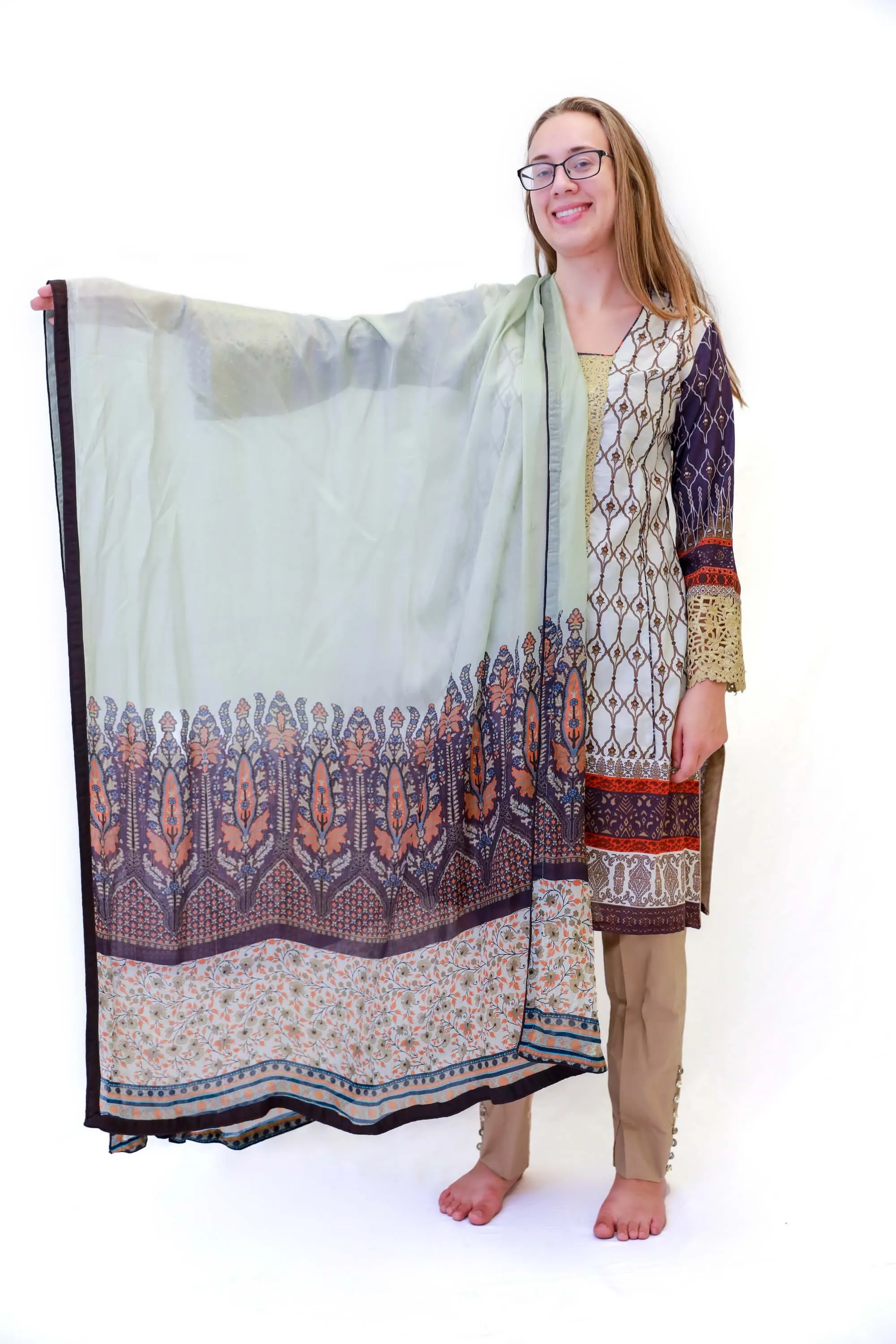 Cotton Purple & Orange Salwar Kameez - Suit