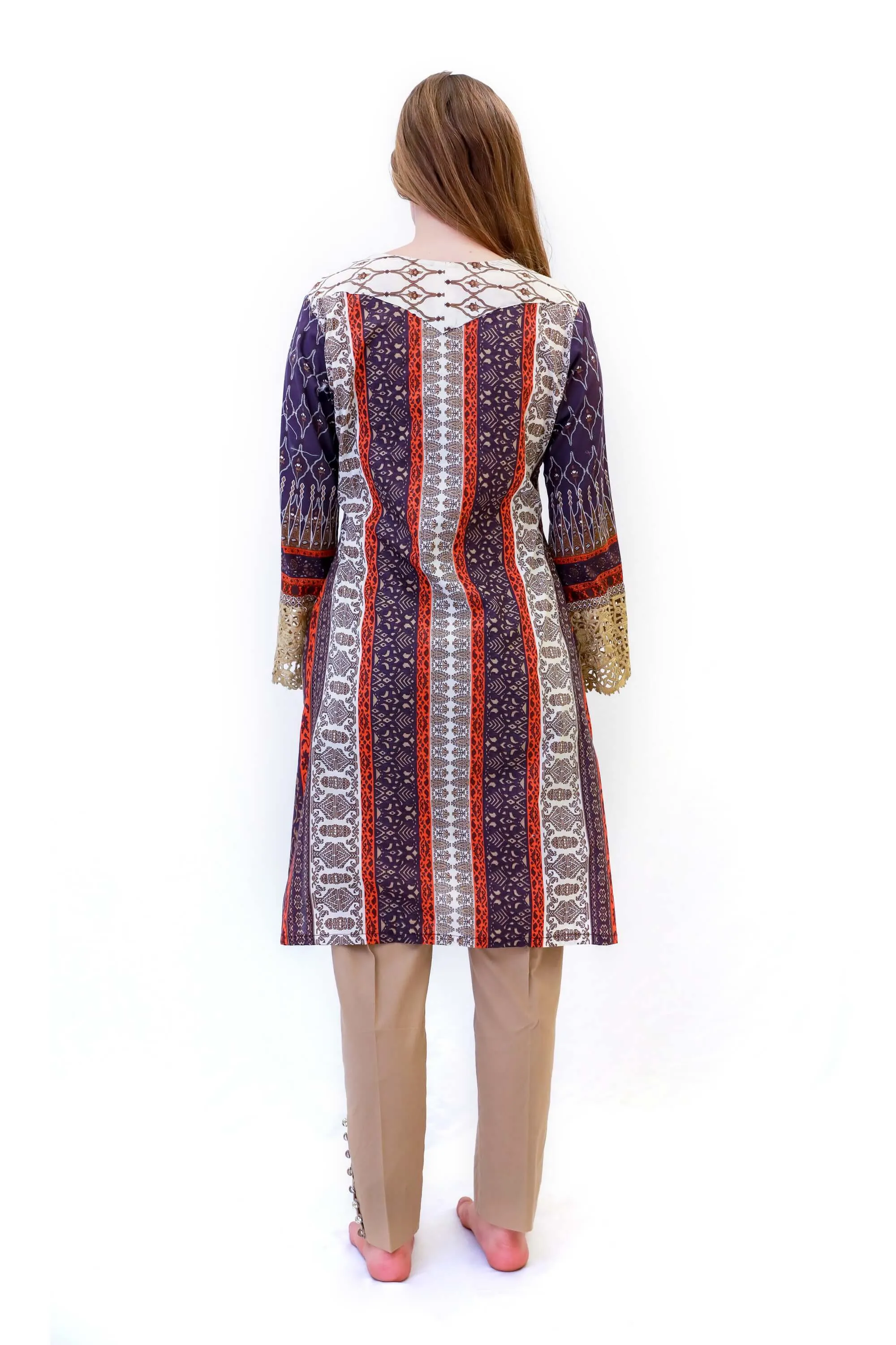Cotton Purple & Orange Salwar Kameez - Suit