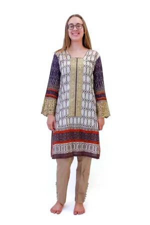 Cotton Purple & Orange Salwar Kameez - Suit