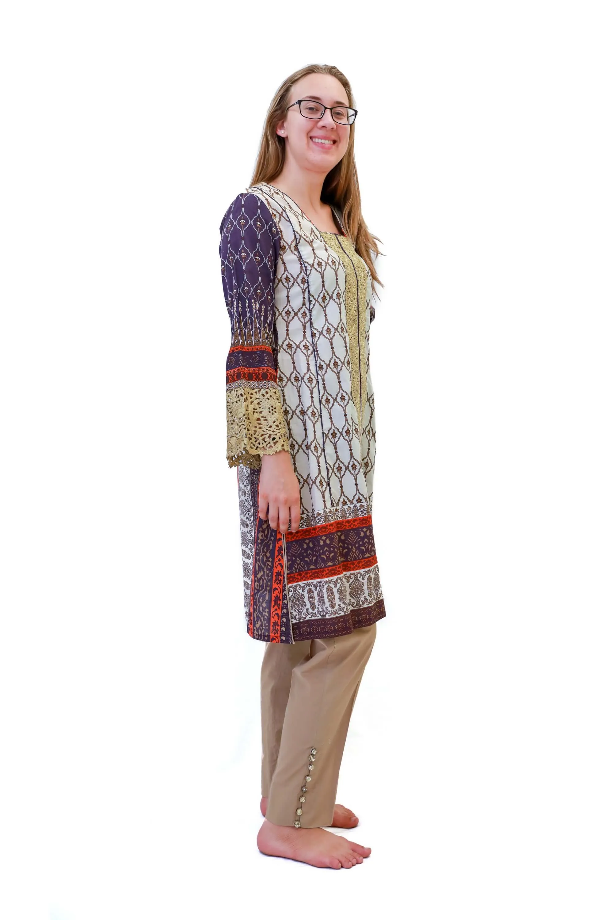 Cotton Purple & Orange Salwar Kameez - Suit