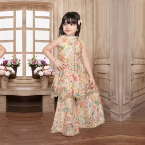 Coveted Cream Peplum Gharara Set Enriched Multi Floral Print