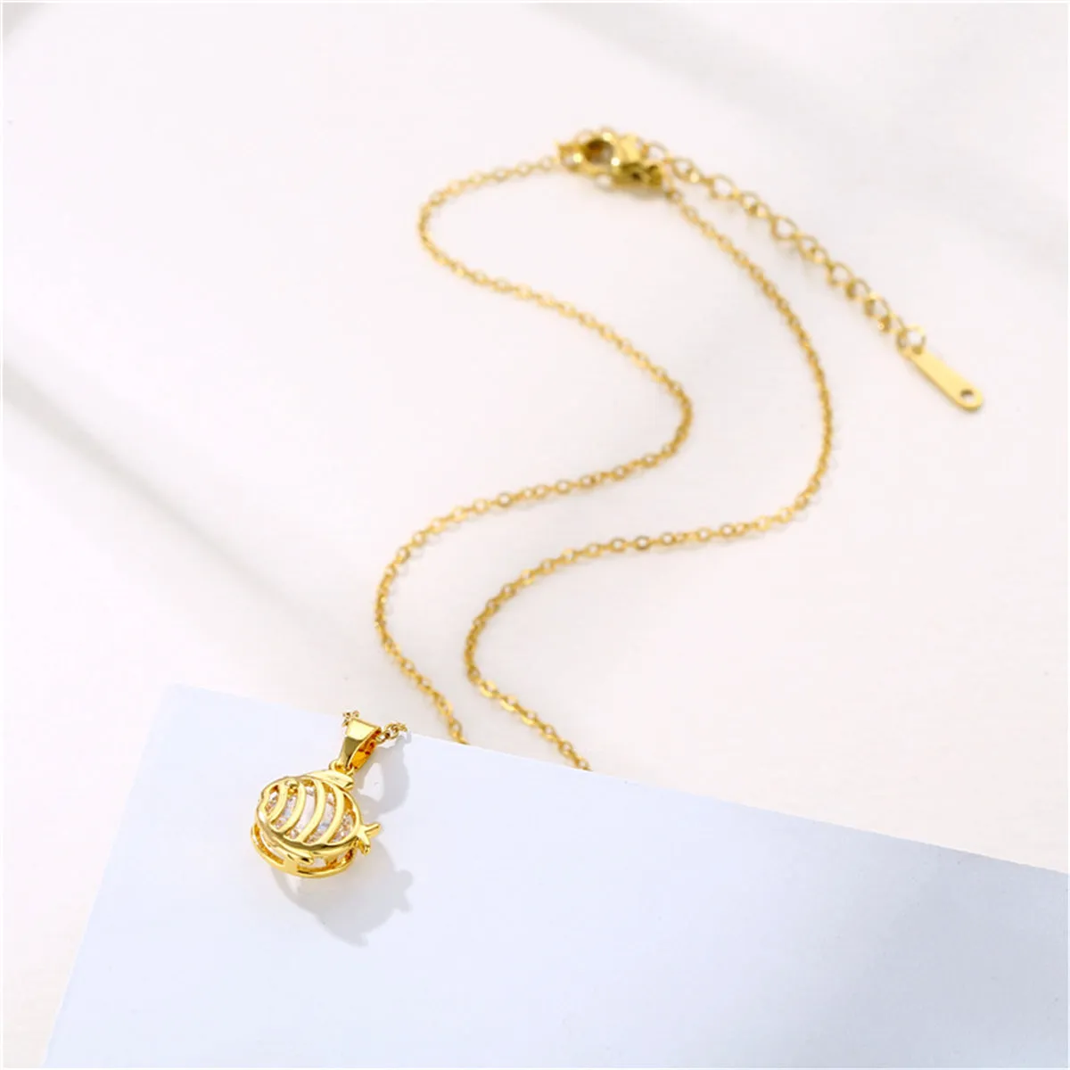 Crystal & 18K Gold-Plated Fish Pendant Necklace