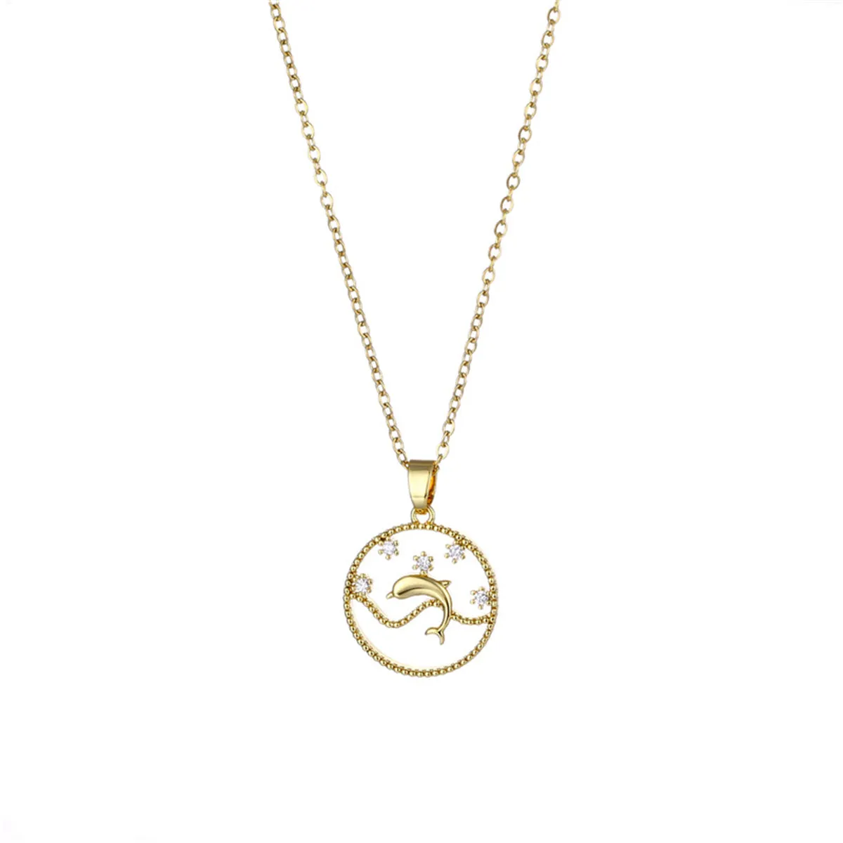 Cubic Zirconia & 18K Gold-Plated Dolphin Pendant Necklace