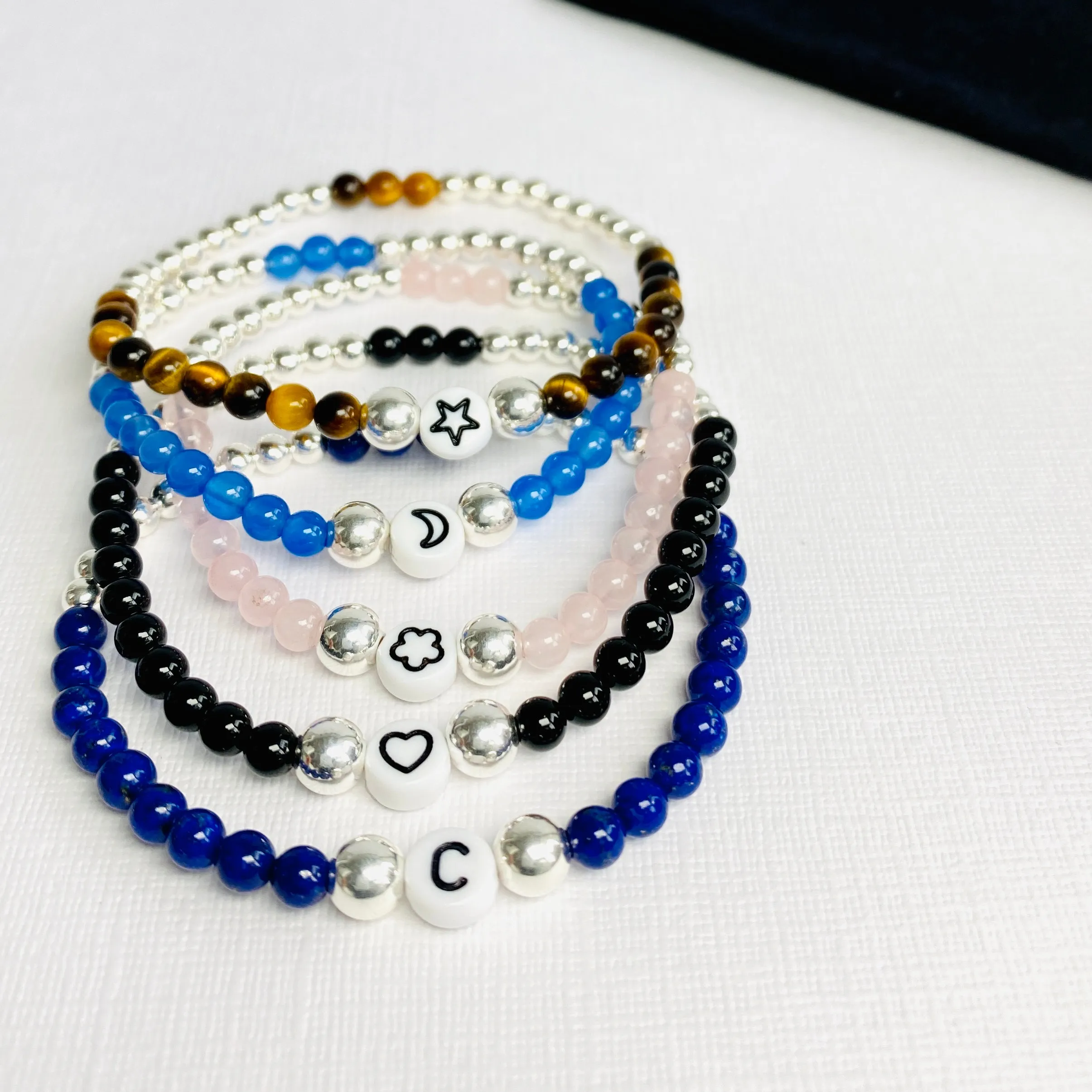 Custom Gemstone Bracelets with Silver Beads