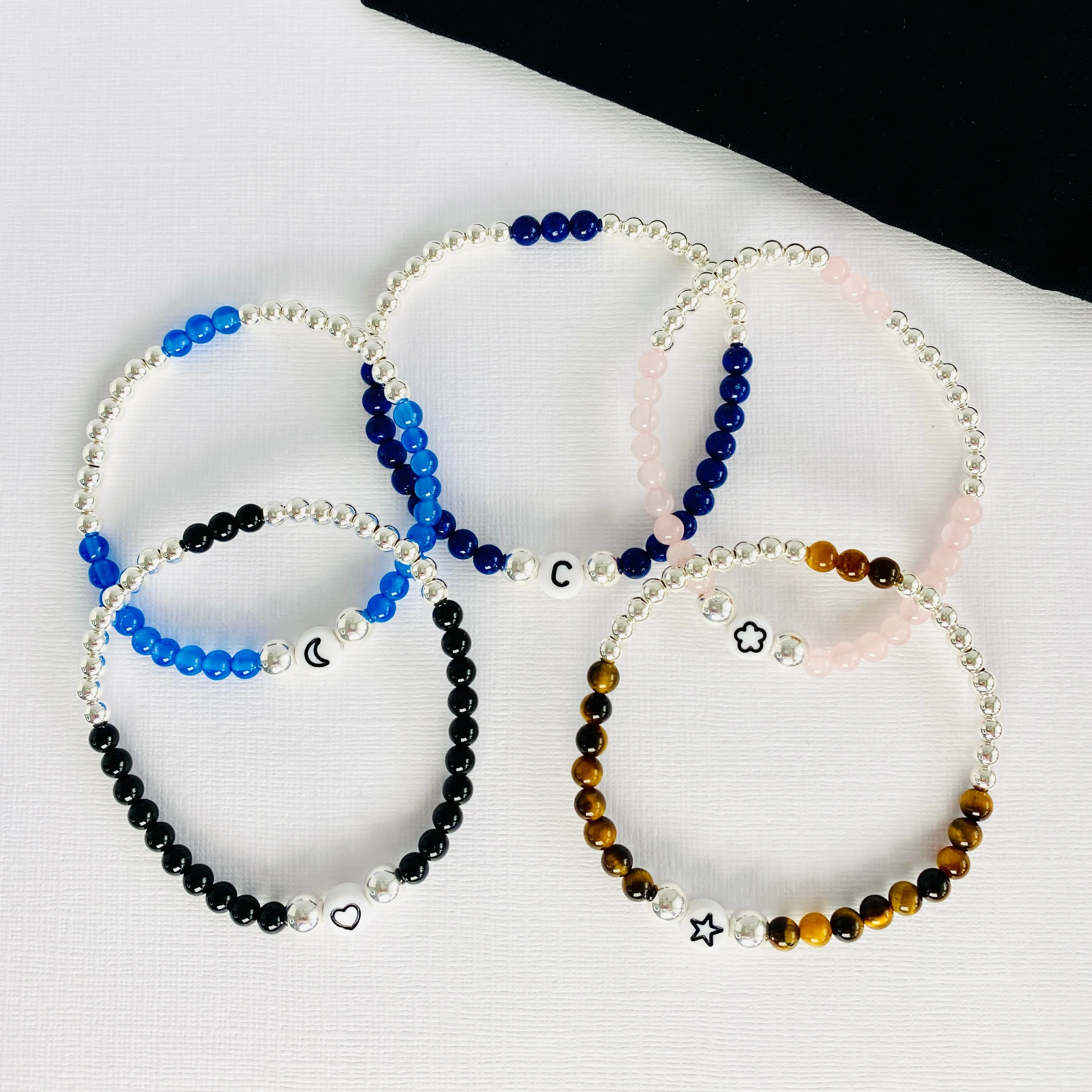 Custom Gemstone Bracelets with Silver Beads